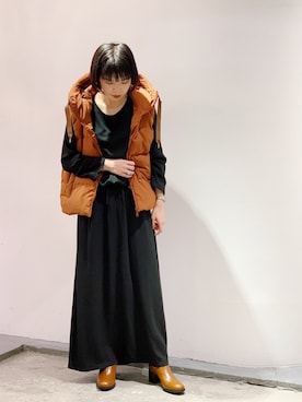 「Johnbull Private labo（ジョンブルプライベートラボ）のアイテム（ダウンベスト）」を使った、hanaeさん（レディース・155cm）の秋コーディネート