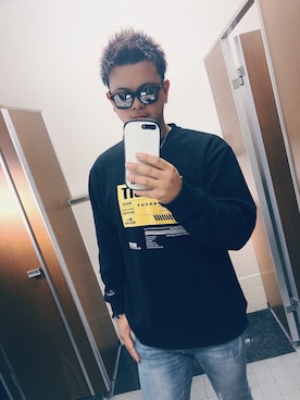 「トイレから失礼しやす」｜「アイテム（スウェット）」を使った、りゅーぼーさん（メンズ・183cm）の春コーディネート
