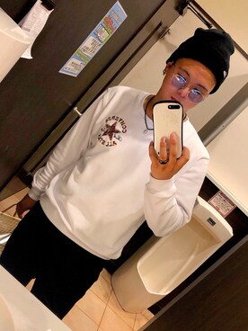 「トイレから失礼しやす」｜「アイテム（スウェット）」を使った、りゅーぼーさん（メンズ・183cm）の春コーディネート