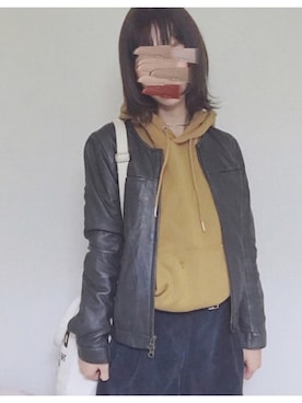 「NANO universe（ナノユニバース）のアイテム（ライダースジャケット）」を使った、おとさん（レディース・154cm）の秋コーディネート