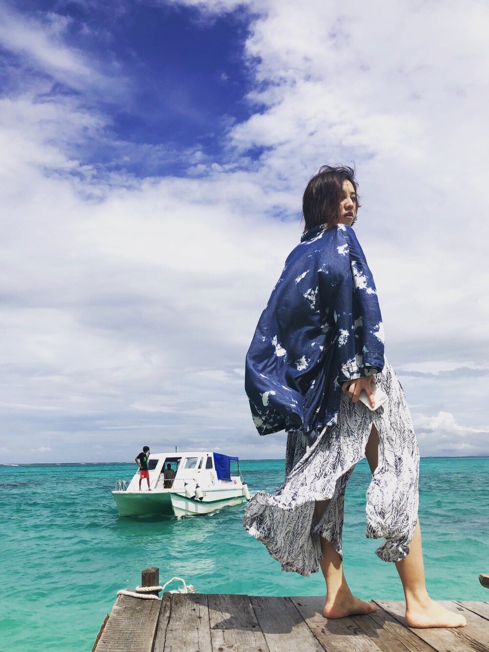 「H&Mのアイテム（浴衣、ブルー系）」を使った、Ci Wongさん（レディース・160cm）の夏コーディネートの1枚目の写真