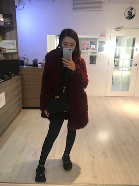 「アイテム（ダッフルコート、レッド系）」を使った、Ci Wongさん（レディース・160cm）の冬コーディネート