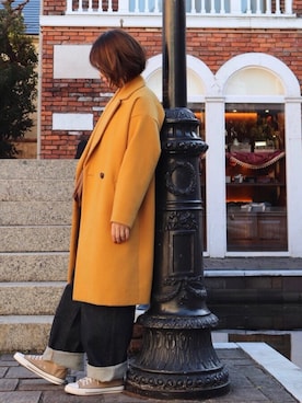 「w closet」｜「アイテム（チェスターコート）」を使った、mizukiさん（レディース・157cm）の冬コーディネート