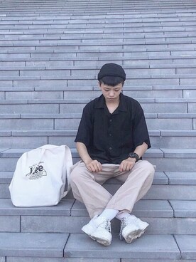 「NET（ネット）のアイテム（シューズ）」を使った、Joe Suさん（メンズ・155cm）の夏コーディネート