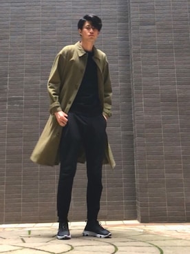 「ノームコア」｜「アイテム（トレンチコート）」を使った、KANTAさん（メンズ・187cm）の春コーディネート