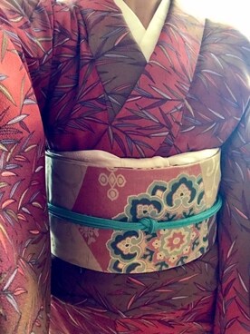 「アイテム（着物、レッド系）」を使った、Y.O.さん（レディース・154cm）の秋コーディネート