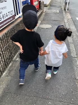 「きょうだい」｜「アイテム（帽子）」を使った、KPさん（キッズ・80cm）の春コーディネート