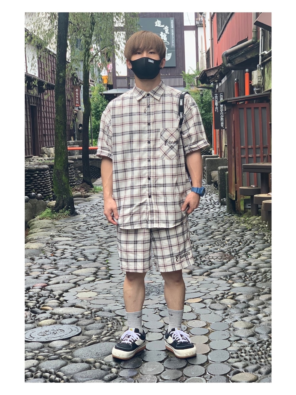 「example、セットアップ、チェック」｜「exampleのアイテム（その他パンツ、その他）」を使った、kd0205さん（メンズ・160cm）の夏コーディネートの1枚目の写真