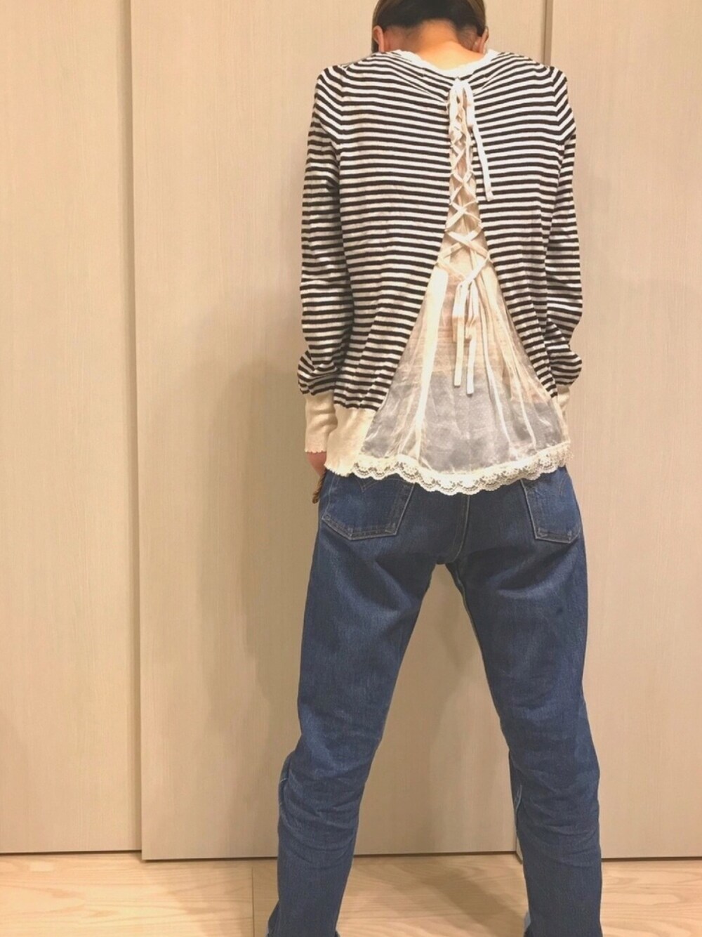 「リーバイス、リーバイス501、バナーバレット、古着」｜「Banner Barrettのアイテム（カーディガン/ボレロ、その他）」を使った、CHIさん（レディース・160cm）の秋コーディネートの1枚目の写真