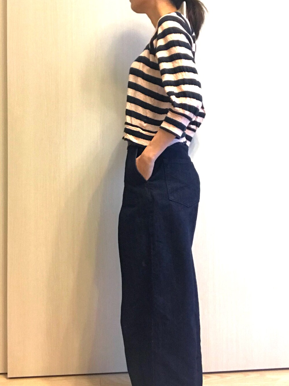 「ツモリチサト、GU」｜「GUのアイテム（デニムパンツ、ブルー系）」を使った、CHIさん（レディース・160cm）の秋コーディネートの1枚目の写真