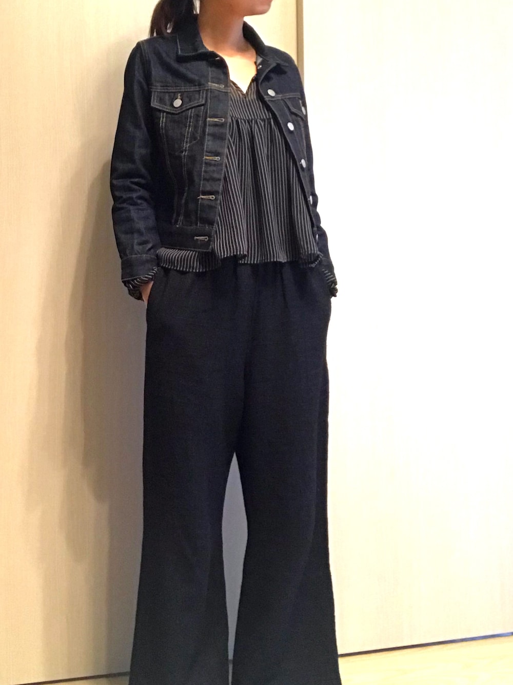 「ハンドメイド、IENA、ジージャン、TODAYFUL」｜「Handmadeのアイテム（その他パンツ、ブルー系）」を使った、CHIさん（レディース・160cm）の冬コーディネートの1枚目の写真