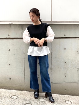 「OZOC（オゾック）のアイテム（デニムパンツ）」を使った、OZOC_officialさん（レディース・165cm）の秋コーディネート