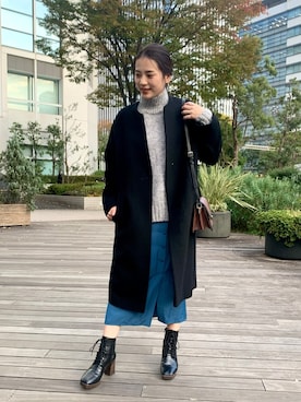 「OZOC（オゾック）のアイテム（ノーカラーコート）」を使った、OZOC_officialさん（レディース・165cm）の秋コーディネート
