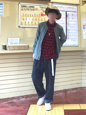 「ノーカラーシャツ」｜「アイテム（MA-1）」を使った、ようすさん（メンズ・176cm）の春コーディネート