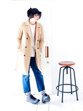 「STUDIOUS（ステュディオス）のアイテム（トレンチコート）」を使った、えてるさん（メンズ・159cm）の春コーディネート