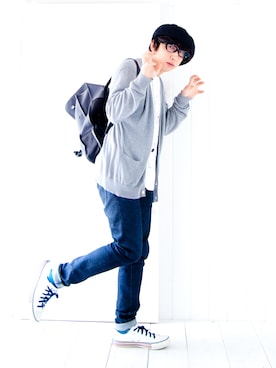 「半袖」｜「アイテム（バックパック/リュック）」を使った、えてるさん（メンズ・159cm）の春コーディネート