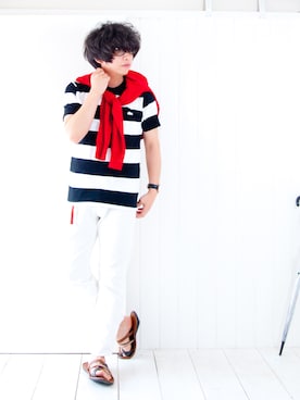 「BOYCOTT（ボイコット）のアイテム（パンツ）」を使った、えてるさん（メンズ・159cm）の春コーディネート