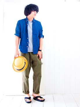 「カーキパンツ」｜えてるさん（メンズ・159cm・40代）の夏コーディネート