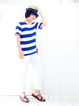 「マリンコーデ」｜「アイテム（アナログ腕時計）」を使った、えてるさん（メンズ・159cm）の夏コーディネート