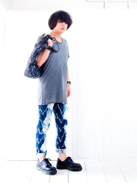 「ブリーチデニム」｜「アイテム（その他シューズ）」を使った、えてるさん（メンズ・159cm）の夏コーディネート