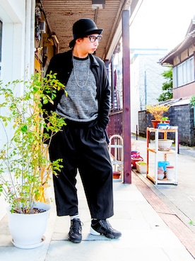 「Yohji Yamamoto（ヨウジヤマモト）のアイテム（カーディガン/ボレロ）」を使った、えてるさん（メンズ・159cm）の冬コーディネート