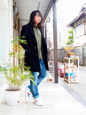 「BOYCOTT（ボイコット）のアイテム（パンツ）」を使った、えてるさん（メンズ・159cm）の冬コーディネート