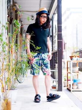 「tk.TAKEO KIKUCHI（ティーケータケオキクチ）のアイテム（帽子）」を使った、えてるさん（メンズ・160cm）の夏コーディネート