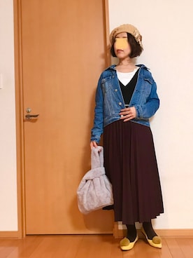 「ベレー帽推奨委員会」｜「アイテム（デニムジャケット）」を使った、ryoさん（レディース・153cm）の秋コーディネート