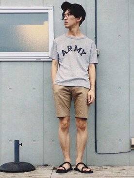 「アーミー」｜「アイテム（帽子）」を使った、kazuさん（メンズ・170cm）の春コーディネート