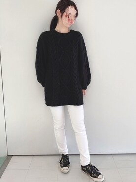 「H&M（エイチ・アンド・エム）のアイテム（パンツ、ホワイト系）」を使った、❁かなぽぽ❁さん（レディース・164cm）の冬コーディネート