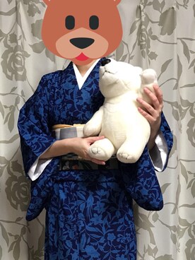 「着物」｜「アイテム（おもちゃ）」を使った、こめさんʕ´(ᴥ)`ʔさん（レディース・163cm）の冬コーディネート