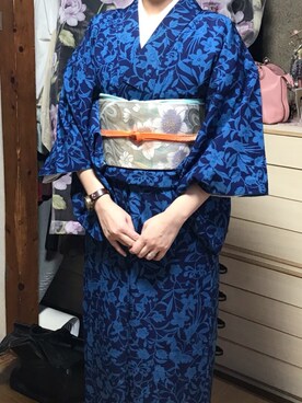 「アイテム（浴衣、シルバー系）」を使った、こめさんʕ´(ᴥ)`ʔさん（レディース・163cm）の冬コーディネート