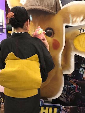 「着物」｜「アイテム（おもちゃ）」を使った、こめさんʕ´(ᴥ)`ʔさん（レディース・163cm）の春コーディネート