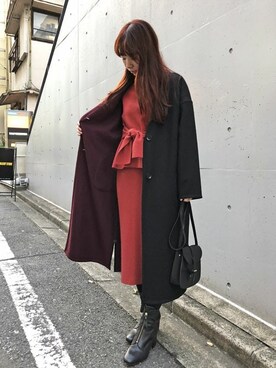 「ニットセットアップ」｜「アイテム（その他アウター）」を使った、nano・universe lady's　STAFFさん（レディース・157cm）の秋コーディネート