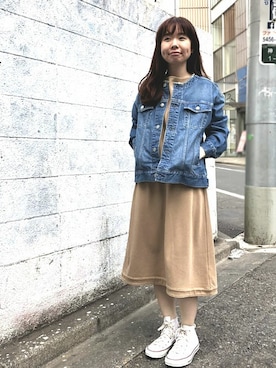 「NANO universe（ナノユニバース）のアイテム（デニムジャケット）」を使った、nano・universe lady's　STAFFさん（レディース・157cm）の春コーディネート
