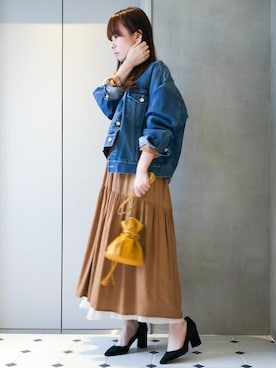 「NANO universe（ナノユニバース）のアイテム（デニムジャケット）」を使った、nano・universe lady's　STAFFさん（レディース・157cm）の冬コーディネート