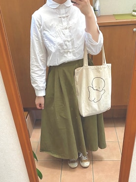 「usedのアイテム（スカート、グリーン系）」を使った、ぽさん（レディース・161cm）の春コーディネート