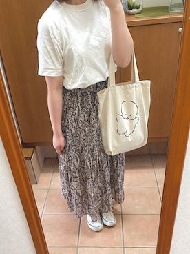 「しまむら（シマムラ）のアイテム（スカート、ブラウン系）」を使った、ぽさん（レディース・161cm）の夏コーディネート