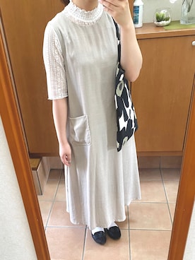 「MERLOT（メルロー）のアイテム（ワンピース、ベージュ系）」を使った、ぽさん（レディース・161cm）の夏コーディネート