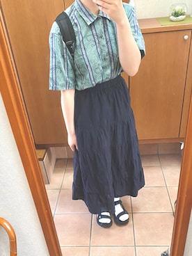 「usedのアイテム（スカート、ブラック系）」を使った、ぽさん（レディース・161cm）の夏コーディネート