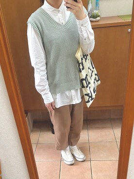 「ehka sopo（エヘカソポ）のアイテム（ベスト、グリーン系）」を使った、ぽさん（レディース・161cm）の夏コーディネート