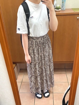 「しまむら（シマムラ）のアイテム（スカート、ブラウン系）」を使った、ぽさん（レディース・161cm）の夏コーディネート