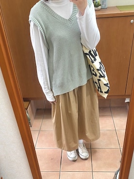 「ehka sopo（エヘカソポ）のアイテム（ベスト、グリーン系）」を使った、ぽさん（レディース・161cm）の夏コーディネート