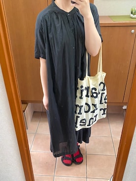 「Samansa Mos2（サマンサ モスモス）のアイテム（シャツワンピース、ブラック系）」を使った、ぽさん（レディース・161cm）の夏コーディネート