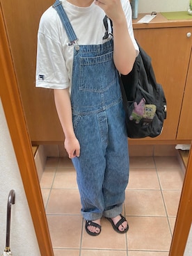 「usedのアイテム（サロペット/オーバーオール、ブルー系）」を使った、ぽさん（レディース・161cm）の秋コーディネート