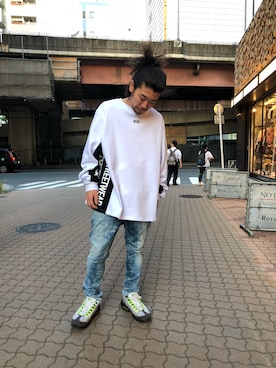 「ISAMU KATAYAMA BACKLASH（イサムカタヤマバックラッシュ）のアイテム（パンツ）」を使った、Takatoshi Tsudaさん（メンズ・170cm）の夏コーディネート