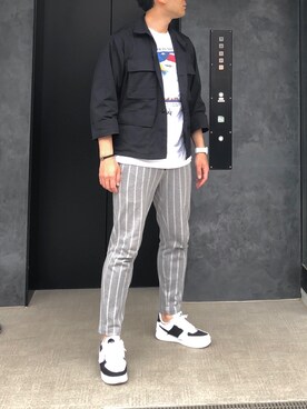 「アイテム（スウェットパンツ）」を使った、Chrisさん（メンズ・181cm）の春コーディネート