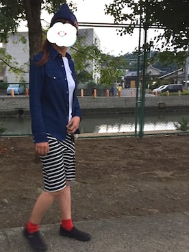 「BLUE BLUE（ブルーブルー）のアイテム（ニットキャップ/ビーニー）」を使った、A-Nさん（レディース・164cm）の秋コーディネート