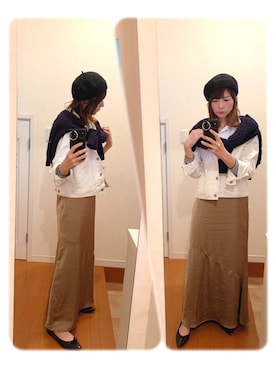 「肩掛け」｜「アイテム（ハンチング/ベレー帽）」を使った、なナさん（レディース・158cm）の秋コーディネート
