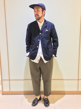 「アイテム（ローファー）」を使った、Ikuo Mitaniさん（メンズ・171cm）の春コーディネート